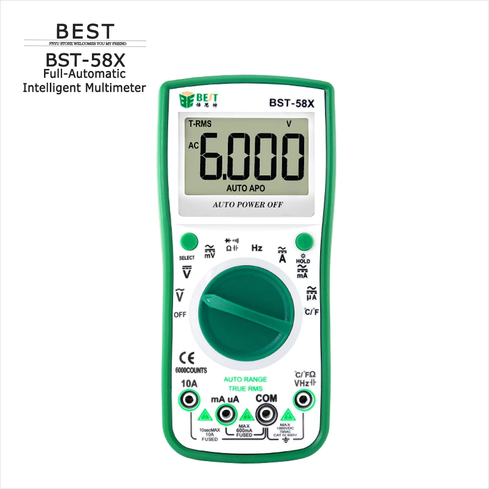 

Multimeter BEST BST-58X Digital Smart Multimeter 4 3/4 Fully Automatic AC DC Voltage Current Resistance Accurate Detection Tool