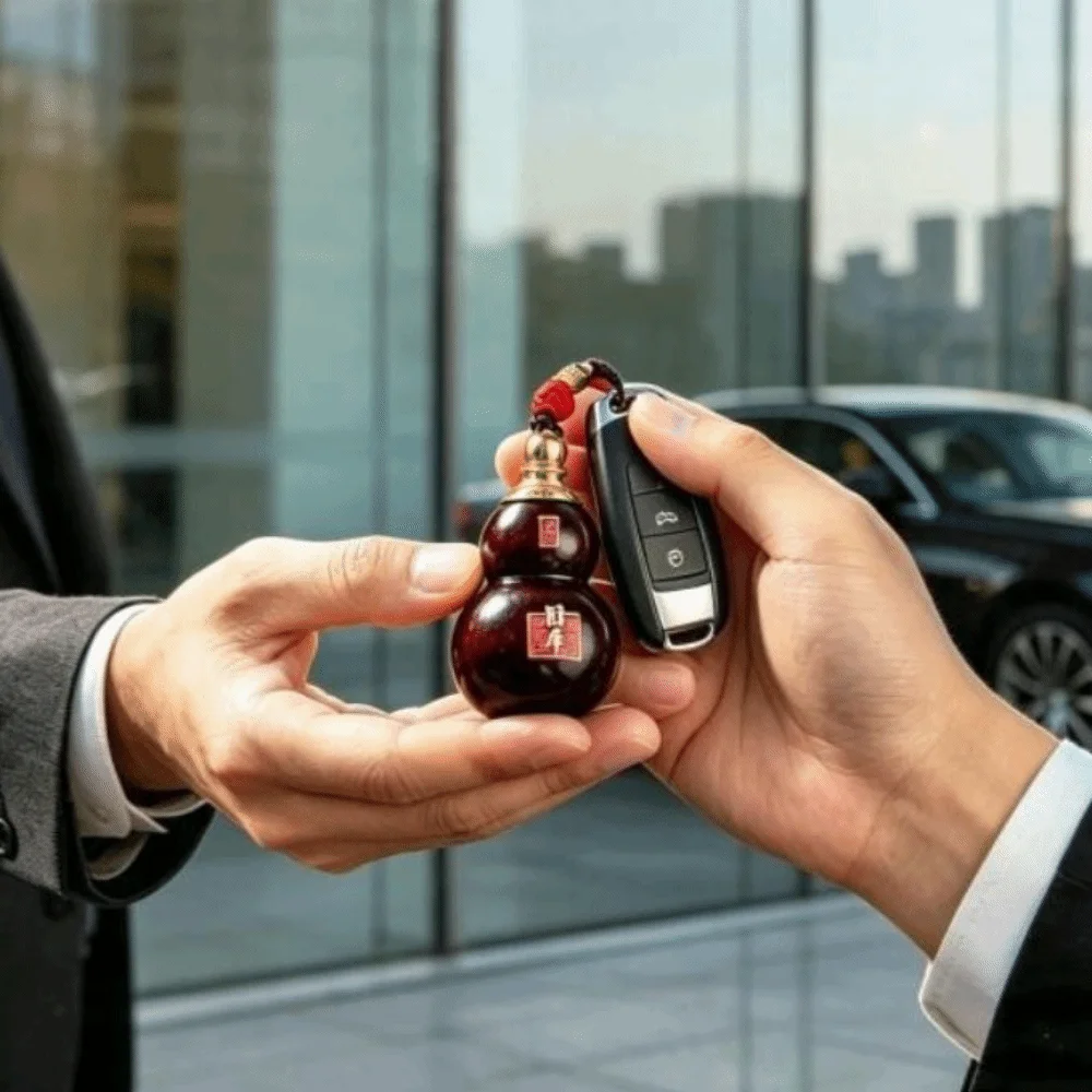 Wooden Gourd-shaped Car Keychain Hollow inside with 7 Rice Gourd Shape Key Chain Bringing Good Fortune and Blessings