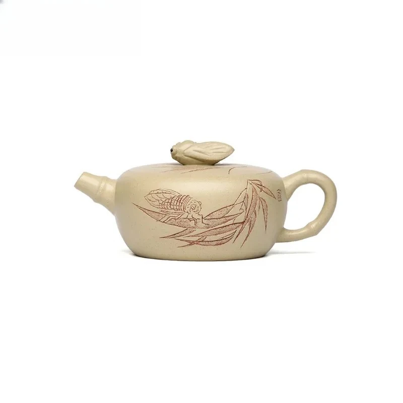 13x5.5cm handmade purple clay teapot original mineral green mud cicada chirping high-end tea making pot Kung Fu tea set