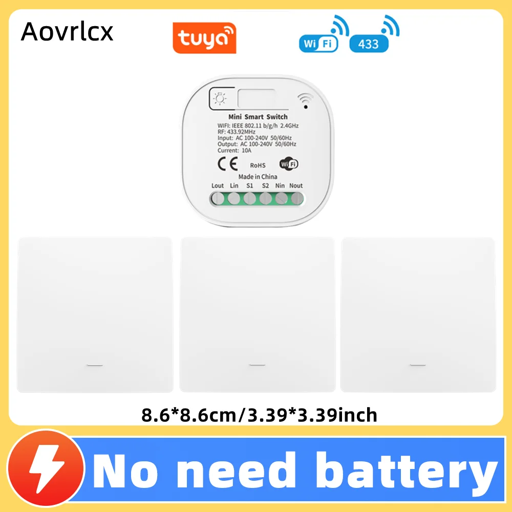 

Aovrlcx 10A Tuya Wi-Fi умный переключатель беспроводной таймер умный дом приложение Tuya без батареи переключатель света работает с Google Home Alexa