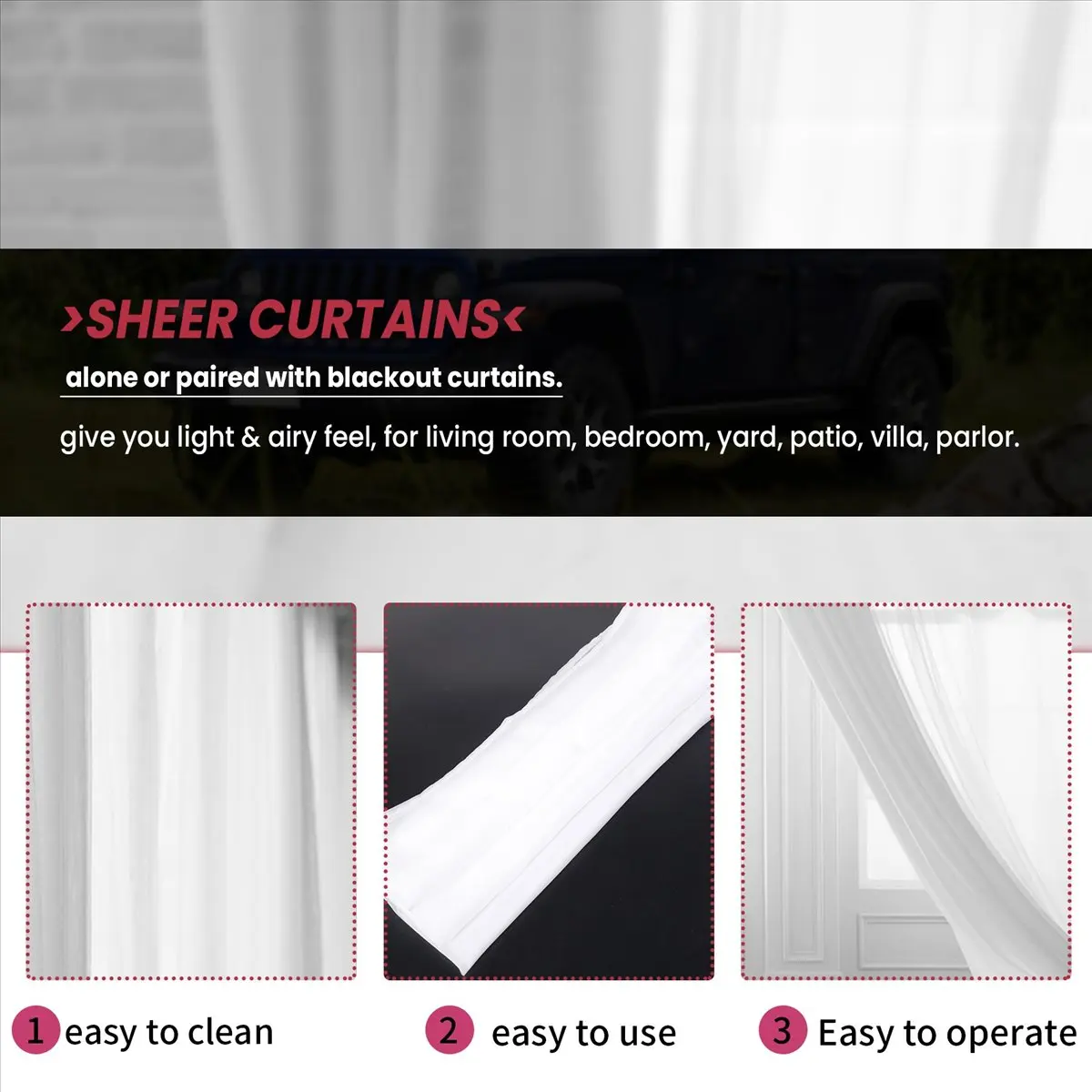 Efficient- Window White Sheer Curtains 90 Inches Long 2 Panels Sheer White Curtains Clear Curtains Basic Rod Pocket Panel