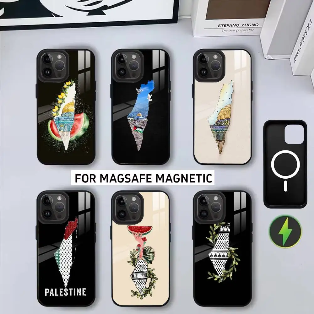 

P-Palestine-es-F-Flag M-MAP ART Phone Case For iPhone17,16,15,14,13,12,11 Plus,Pro Magnetic with Magsafe Wireless Charging