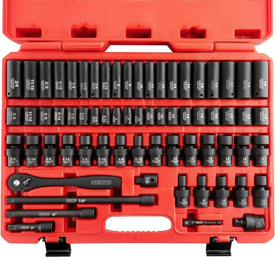 

NEIKO 02471A Impact Socket Set, 3/8” Drive, 67 Piece, Metric and Standard Master Socket Set with Shallow & Deep Sockets, Ratchet