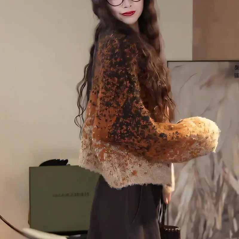 فتاة سترة مشغولة من الصوف امرأة الموضة التدرج طويلة الأكمام سترة ربيع الخريف الملابس الدوبامين معطف غير رسمي الفتاة هدية جديد #5