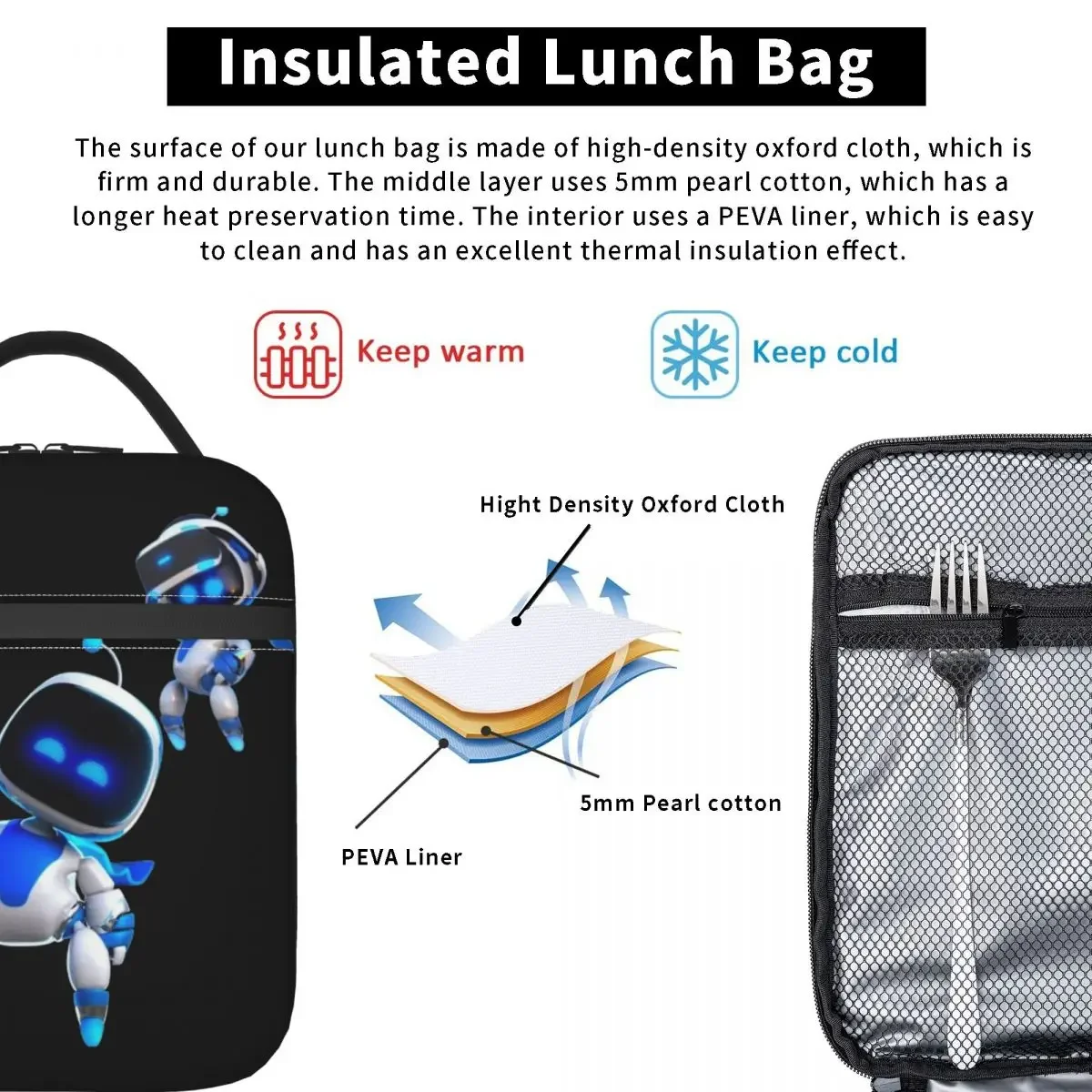 Astrobot Akcesoria Izolowane torby na lunch do pracy Astros Playroom Pojemnik na żywność Wielokrotnego użytku Cooler Thermal Bento Box