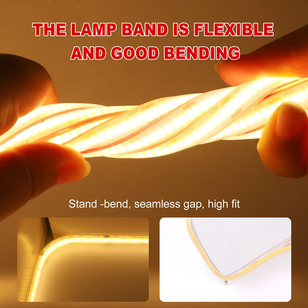 IP68 Waterproof COB LED Strip Light 12V 24V 3000K 4000K 6000K RA90 320 LEDs Flexible Tape Ribbon Clear Tube Rope Lights Decor