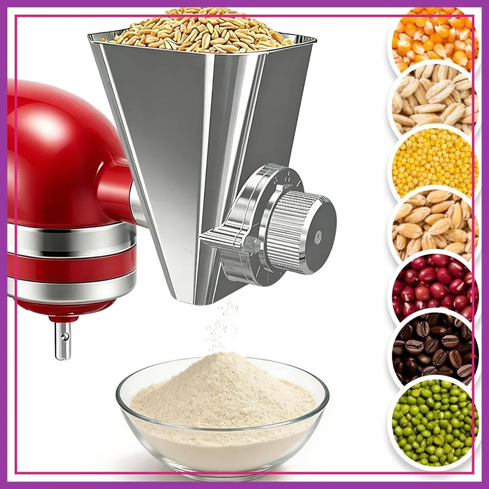 

2026 Grain Mill Attachment for KitchenAid Stand Mixer, All Metal 9-Level Flour Mill, Grind Wheat, Corn, Oats, Millet, Coffee Beans