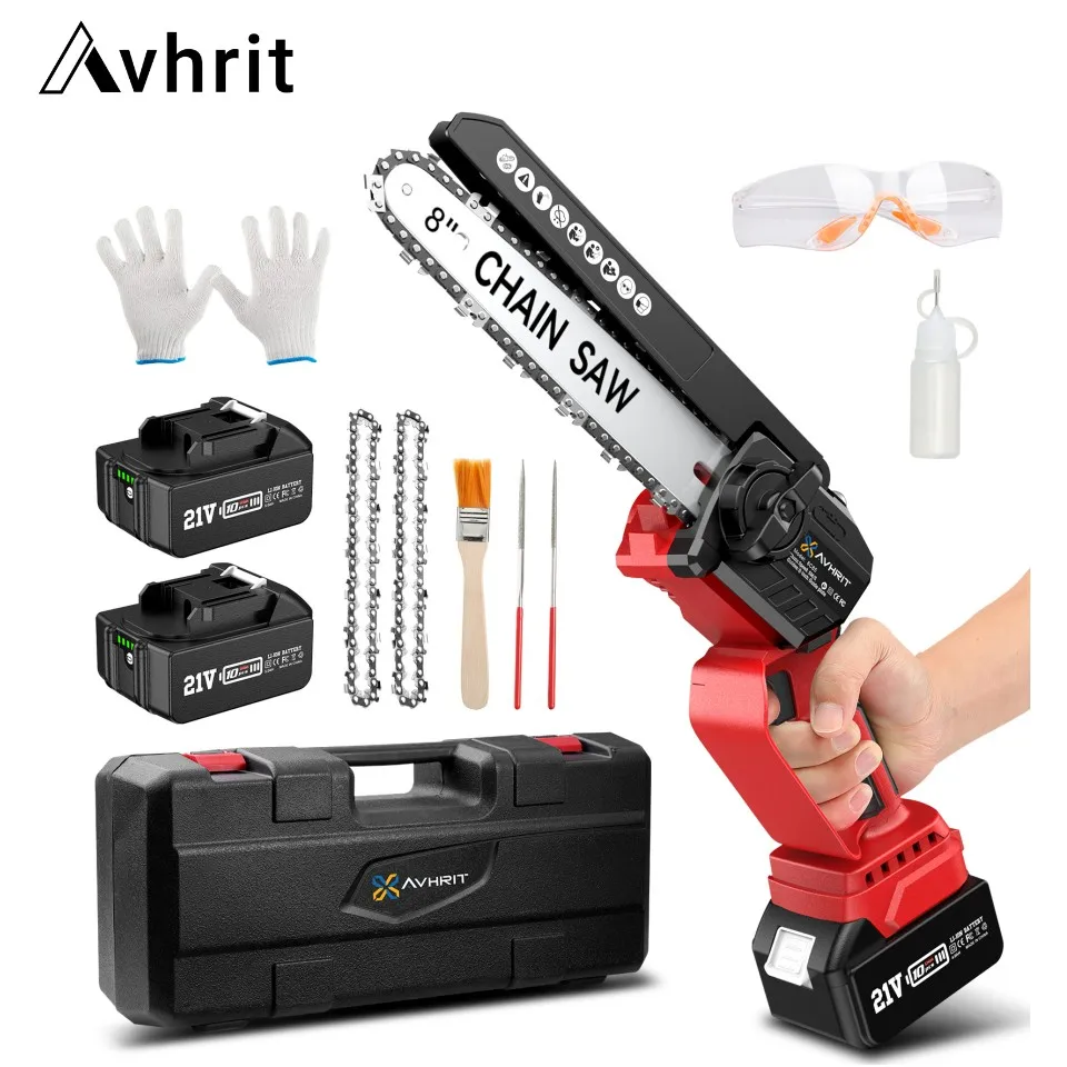 

AVHRIT 8 Inch 21V Mini Chainsaw Brushless Electric Pruning Saw 4Ah Rechargeable Saw Cordless Chainsaws Gardening Power Tools