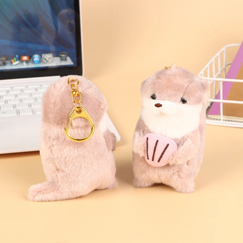 

Little Otter Holding Shell Keychain Plush Doll Toys Beaver Sea Otter Animals Keyrings Pendant Wallet Backpack Charms Decor Gift