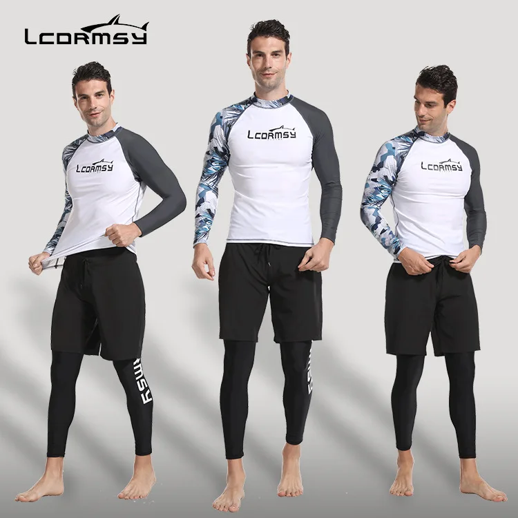 Men Long Sleeve UV Protection Lycra Rashguard SwimSuit Quick Dry Surfing Driving T Shirt Trunk Pants Beach Bathing Suit