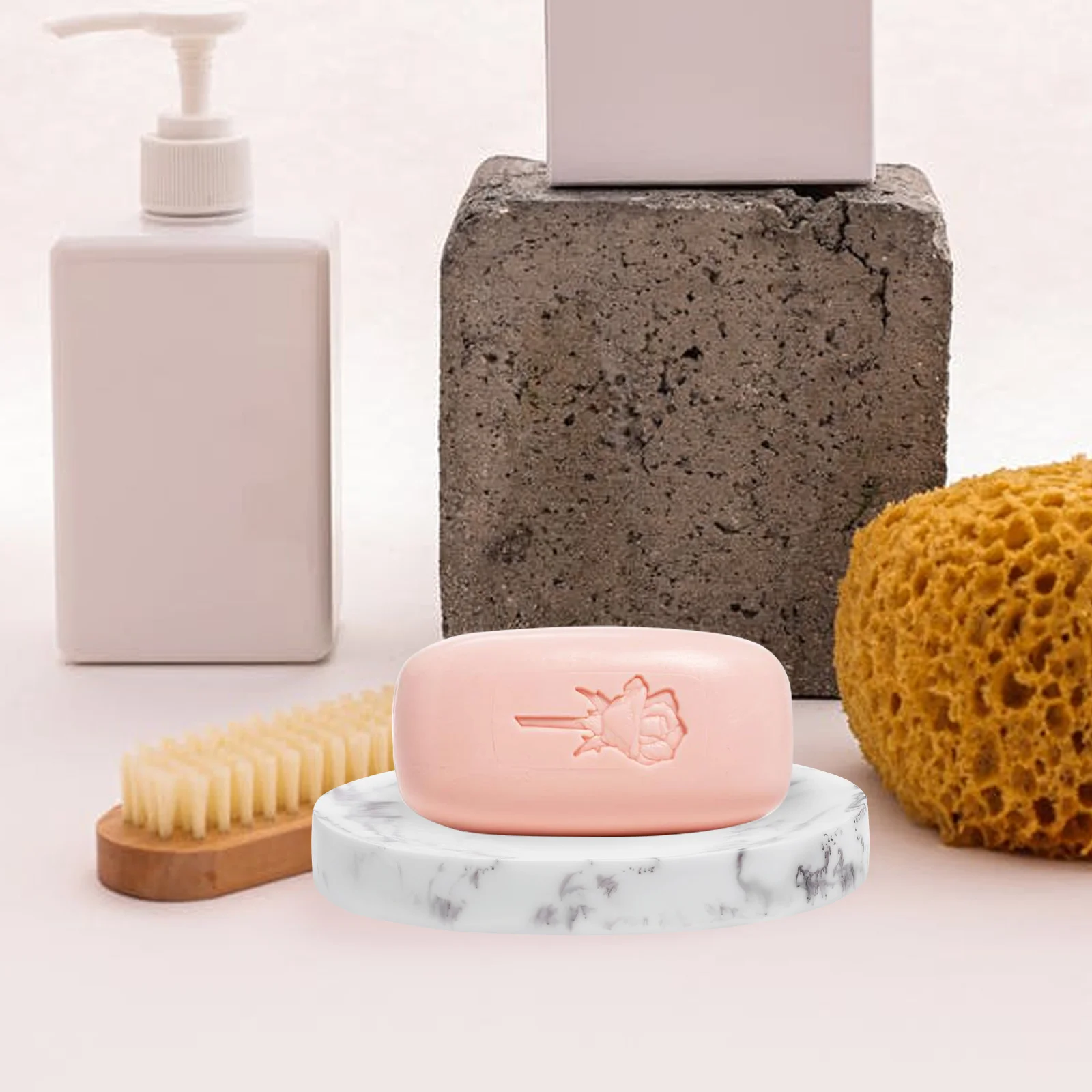 

Soap Dish for Bathroom Marble Grain Resin Soap Case Sturdy Drainage Design Long Term Use Exquisite Sponge Tray