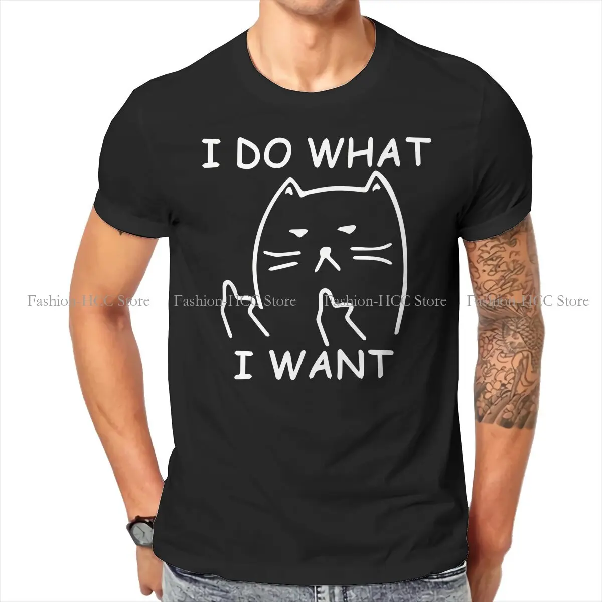 Black Cat TShirt for Men Funny Cat Shirt  I Do What I Want Soft Summer Sweatshirts T Shirt Novelty Trendy