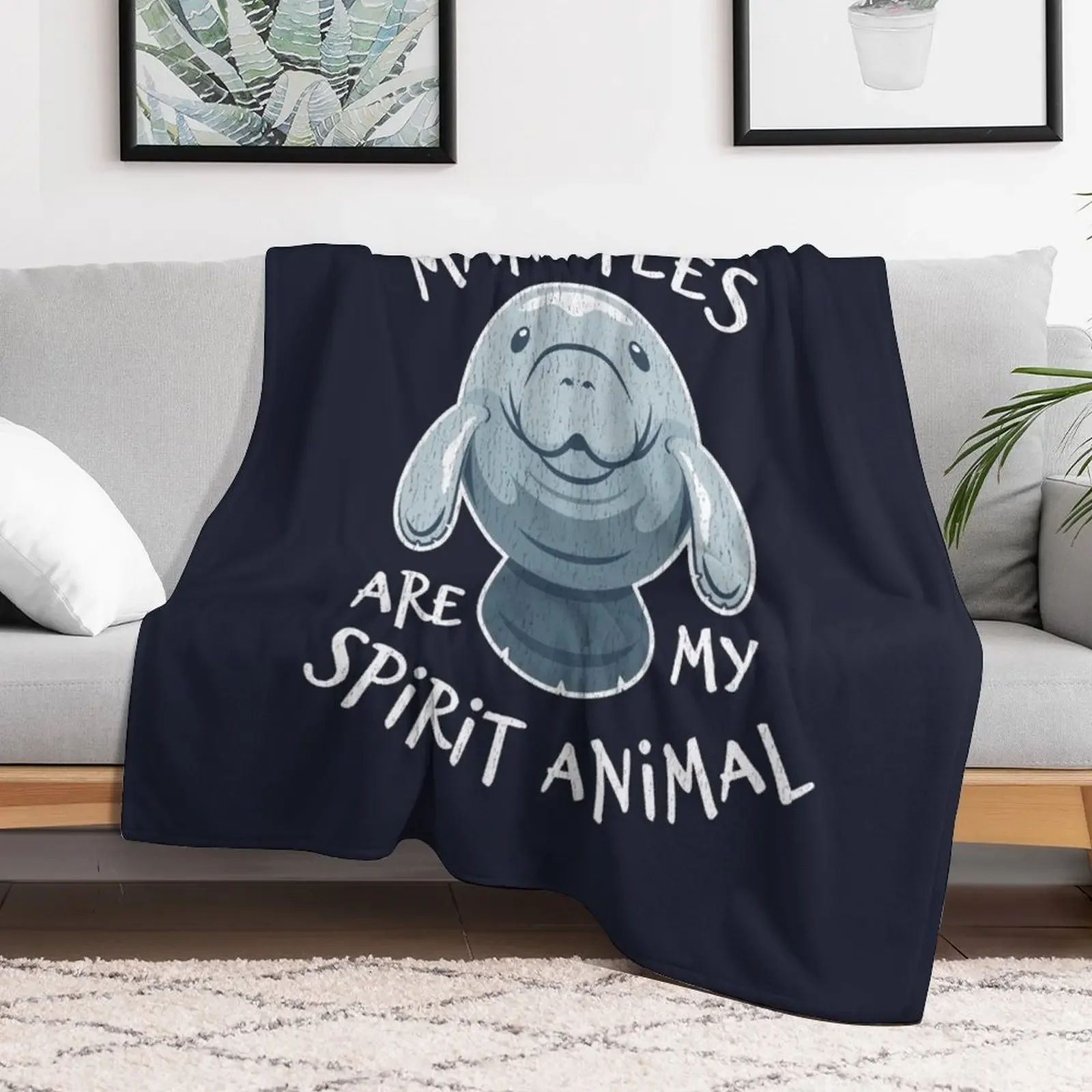 Manatees Are My Spirit Animal - Cute Manatee Throw Blanket Weighted Vintage Luxury Designer Blankets