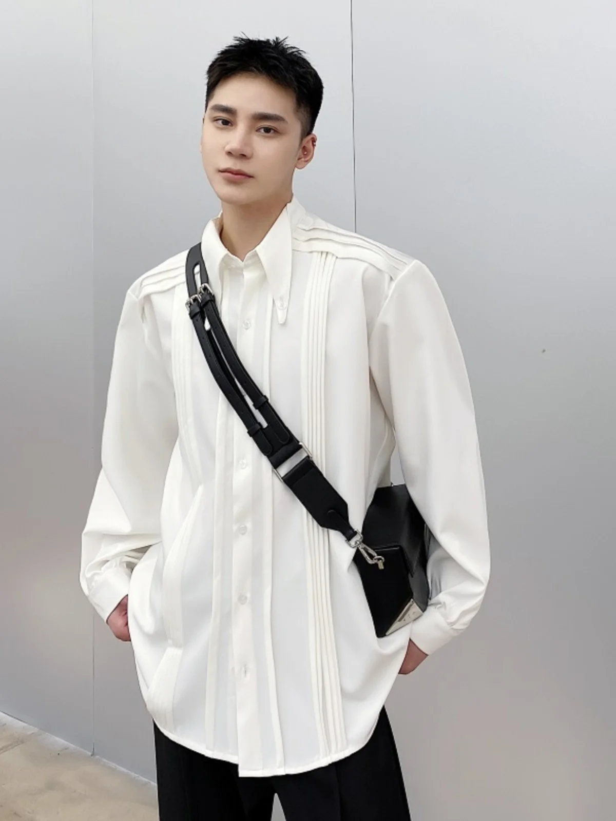 

Men's Long Sve Stand Collar irt Wrinkles Free High End Design Spring Autumn Faion Trend Youth ular Loose Fit Color ...