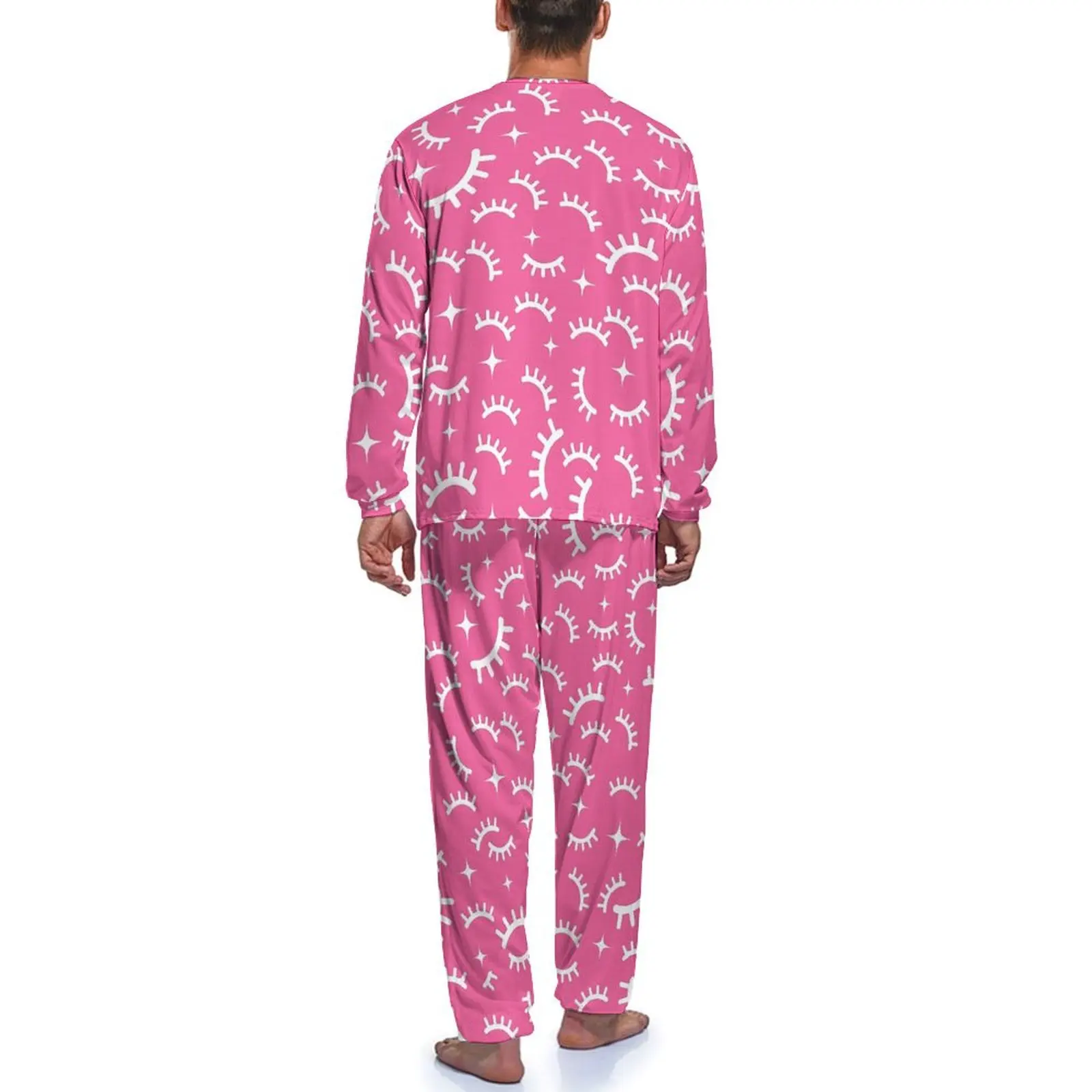 Eyelashes Lash Pajamas White And Pink Men Long Sleeves Trendy Pajamas Set Two Piece Bedroom Daily Design Sleepwear Gift Idea