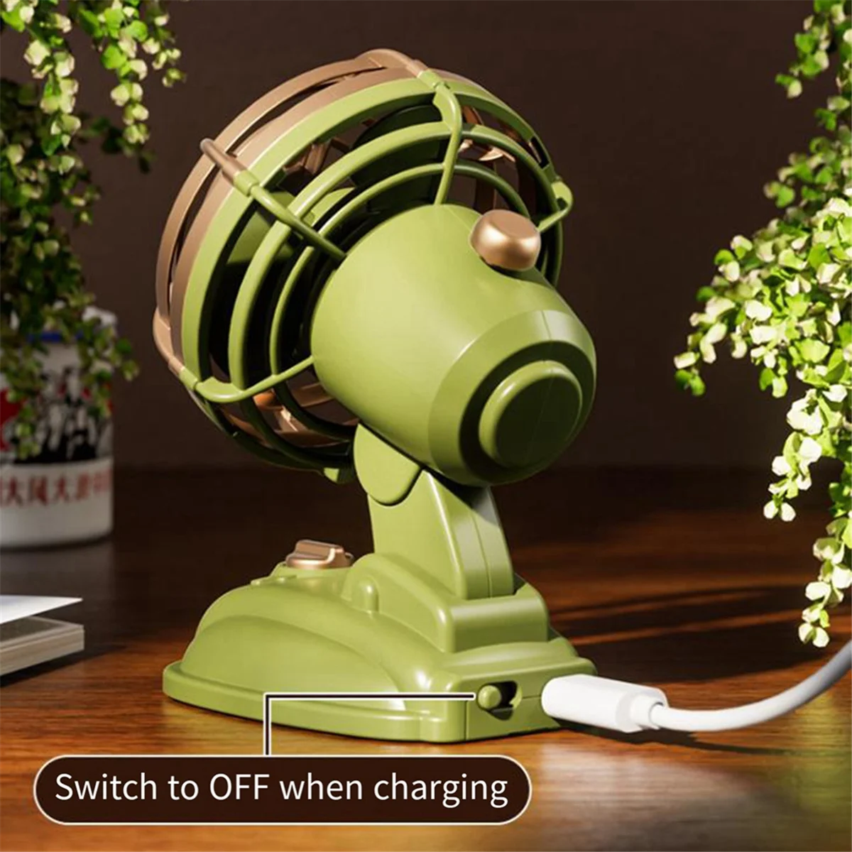 SLQZT Retro Mini Desktop Fan 400mAh USB Rechargeable Desk Outdoor Desk Fan Portable Desktop Fan,White