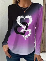 Gradient Love graphic 3D Print Crew Neck Long Sleeve T-Shirt Fashion Womens clothing Casual y2k clothes Harajuku Female clothing