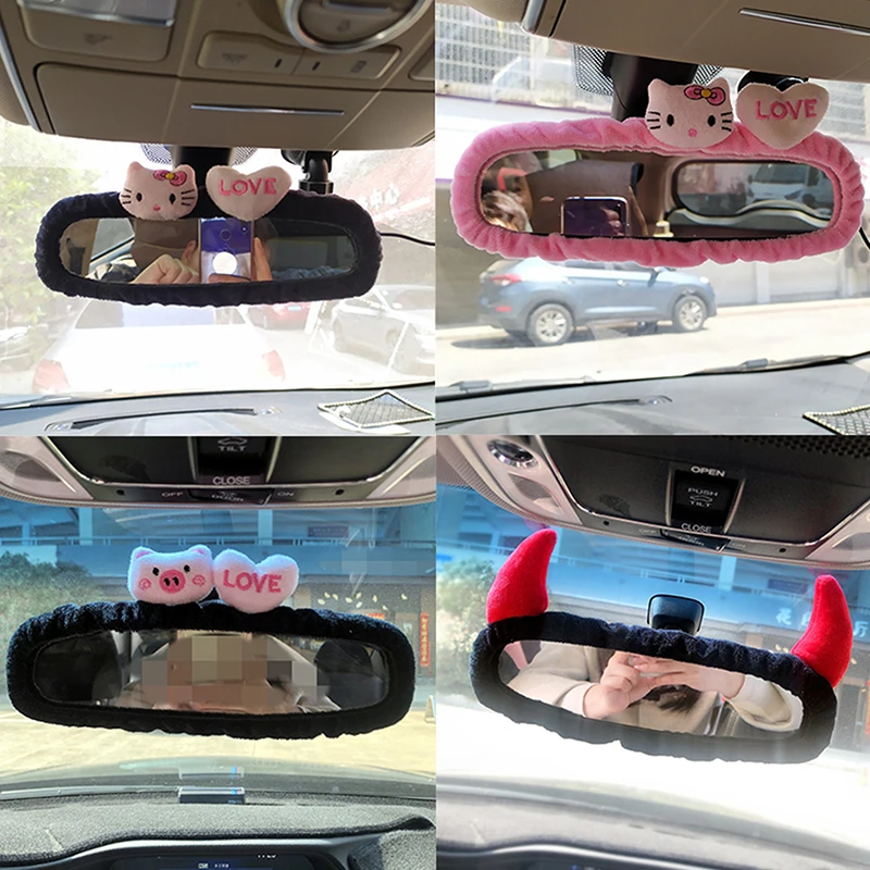 Hello Kitty Car Rearview Mirror Cover Elastic Cars Mirror Protective Decoration Anime Kawaii Plush Automotive Interior Accessori