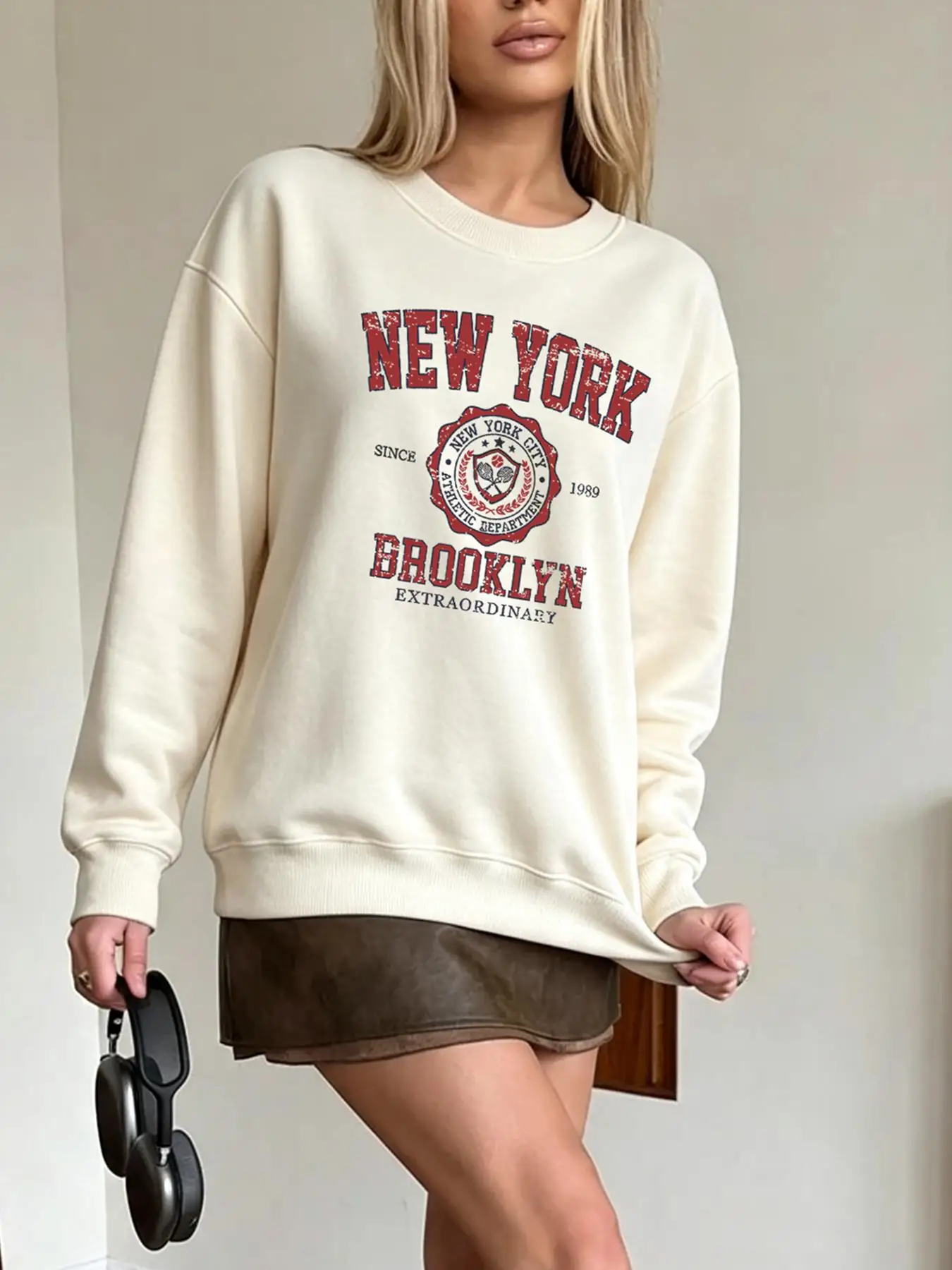 New York Brooklyn Art City Design Women'S All-Match Top Loose Y2K Sweatshirts Comfy Multicolor Pullovers Soft Autumn Clothing