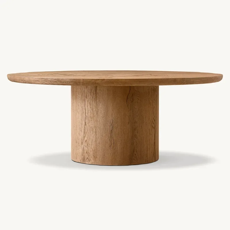 フランスの田舎風レトロ無垢材丸型ダイニングテーブル侘び寂びスタイルモダンシンプルオーク材西洋風ダイニングテーブル家庭用