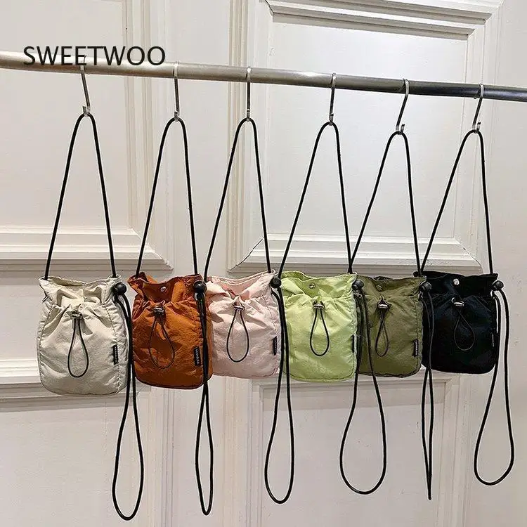 

Womens Nylon Drawstring Bucket Bag Lightweight Crossbody Bag Casual Shoulder Bag