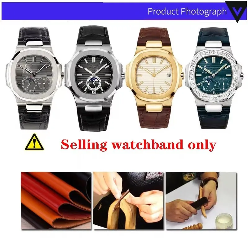 حزام ساعة من الجلد الطبيعي لـ Patek Philippe 5711 5712G مقاوم للماء مقعر قابل للطي المشبك حزام الساعات 25 مللي متر معصمه عالي الجودة