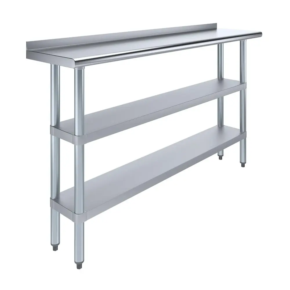 

Stainless Steel Work Table with 1.5 Backsplash and 2 Shelves Metal Kitchen Food Prep Table NSF 60 Long x 14 Deep
