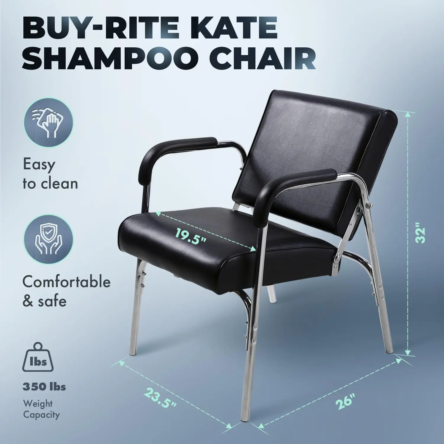 Buy-Rite Kate Auto Reclining Shampoo Chair Black Vinyl Chrome Arms