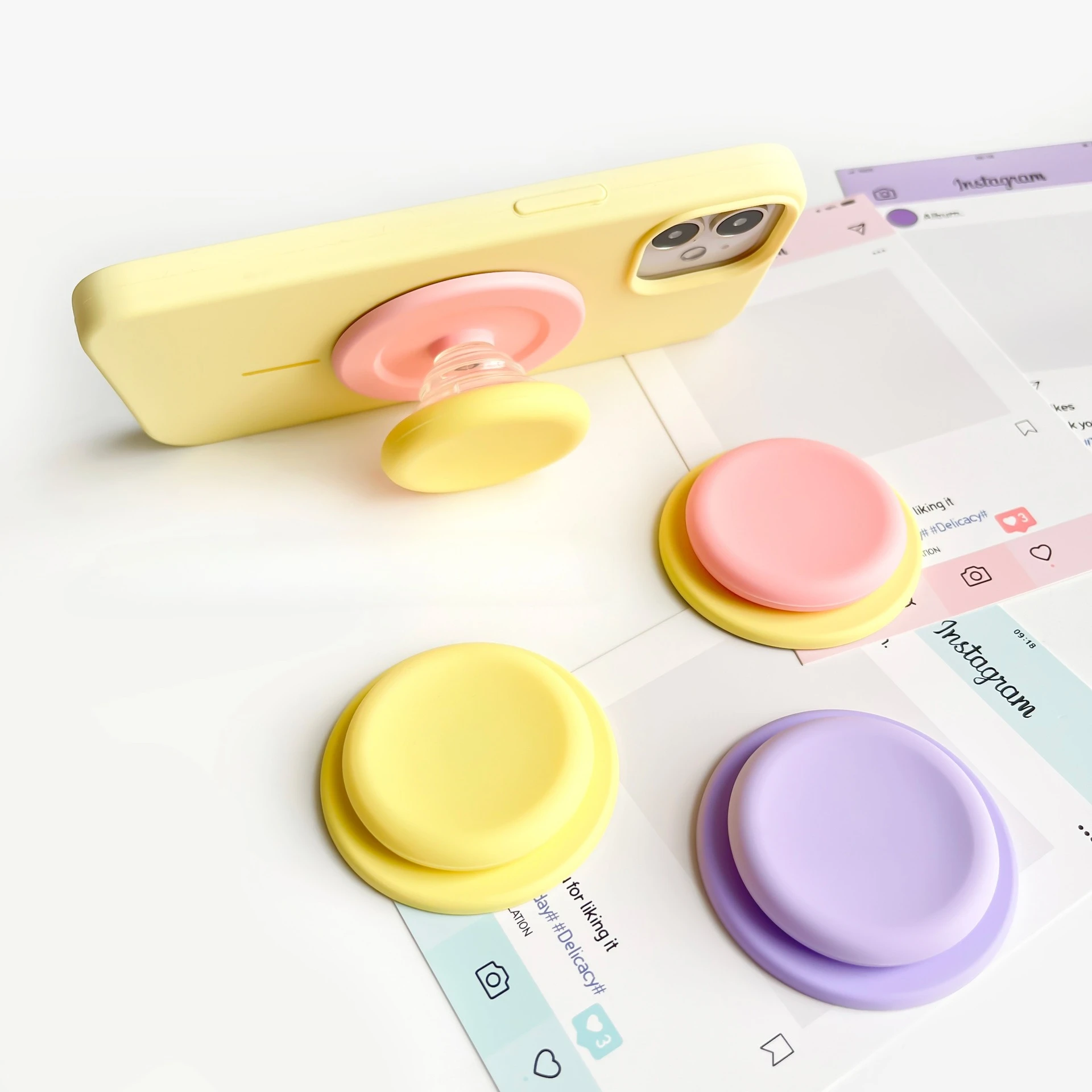 Picture 3: Soft Touch Silicone Magnetic Phone Grip Holder Airbag Lazy Cell Desk Stand Bracket Support Socket Extendable Macaron Solid Color