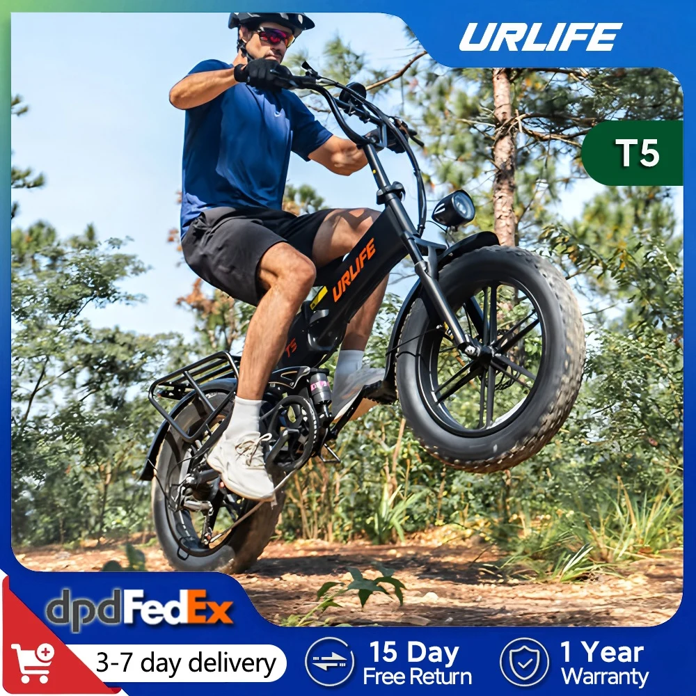 URLIFE T5 Bicicleta Eléctrica Plegable de Montaña para Adultos, Batería Extraíble de 48V 13Ah, Neumático Grueso de 20×4.0 Pulgadas, Alcance de 80-100 km