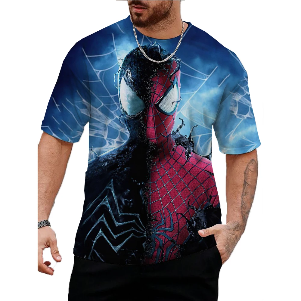 Summer Fashion Marvel Spider Man print Trend T Shirts For Men Casual 3D Print Tees Hip Hop Personality Round Neck Short Sleeve