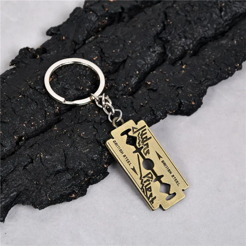 2023 New Hip Hop Rock Band Judas Priest Blade Razor Shape Pendant Key Chain Men Metal Keychain Keyring Chaveiro Jewelry Gifts