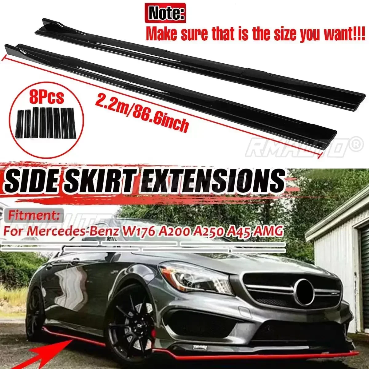 2.2m Side Skirts Extension Rocker Splitters Diffuser Winglet Wings For Benz W205 W204 W203 W211 W212 W213 W117 C117 W176 For AMG