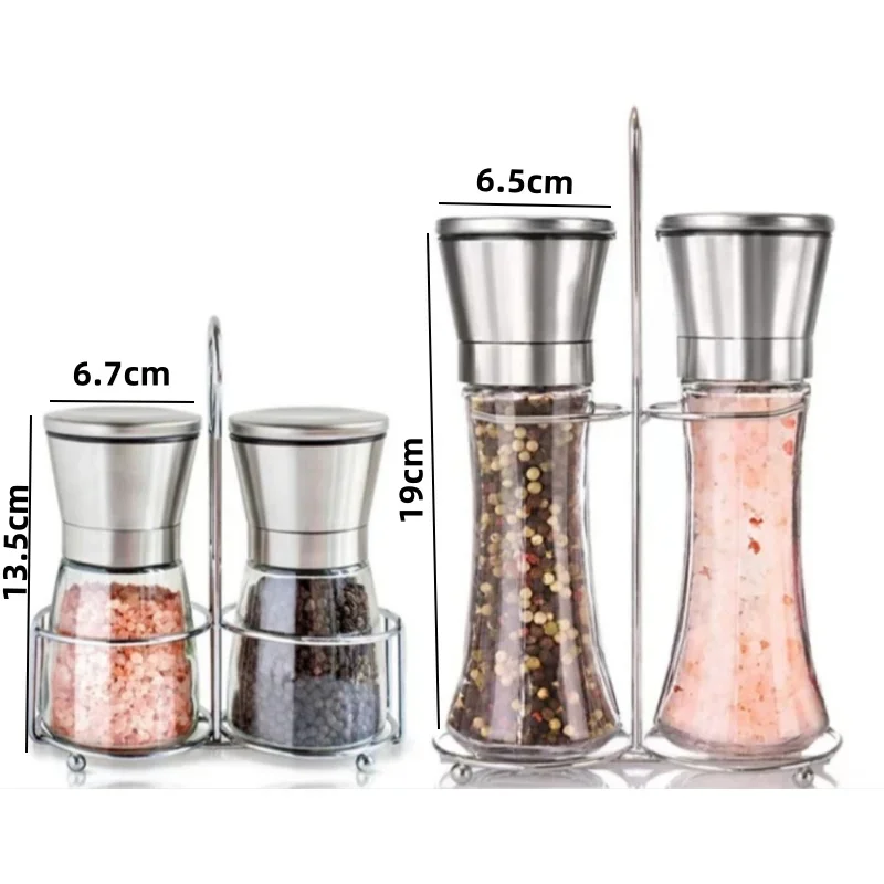 Pepper Grinder 304 Stainless Steel Lid Salt Pepper Sesame Grinder Ceramic Core Glass Seasoning bottle Manual Spice Salt Grinder
