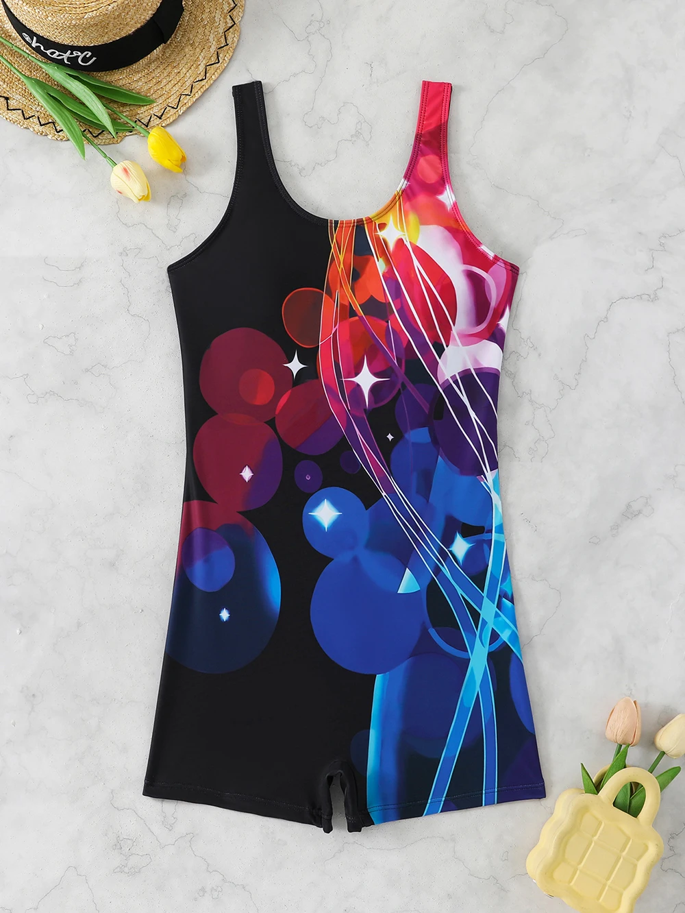 Traje de baño de una pieza estampado 2026 para mujer, estilo conservador, acolchado, sin mangas, para natación y playa