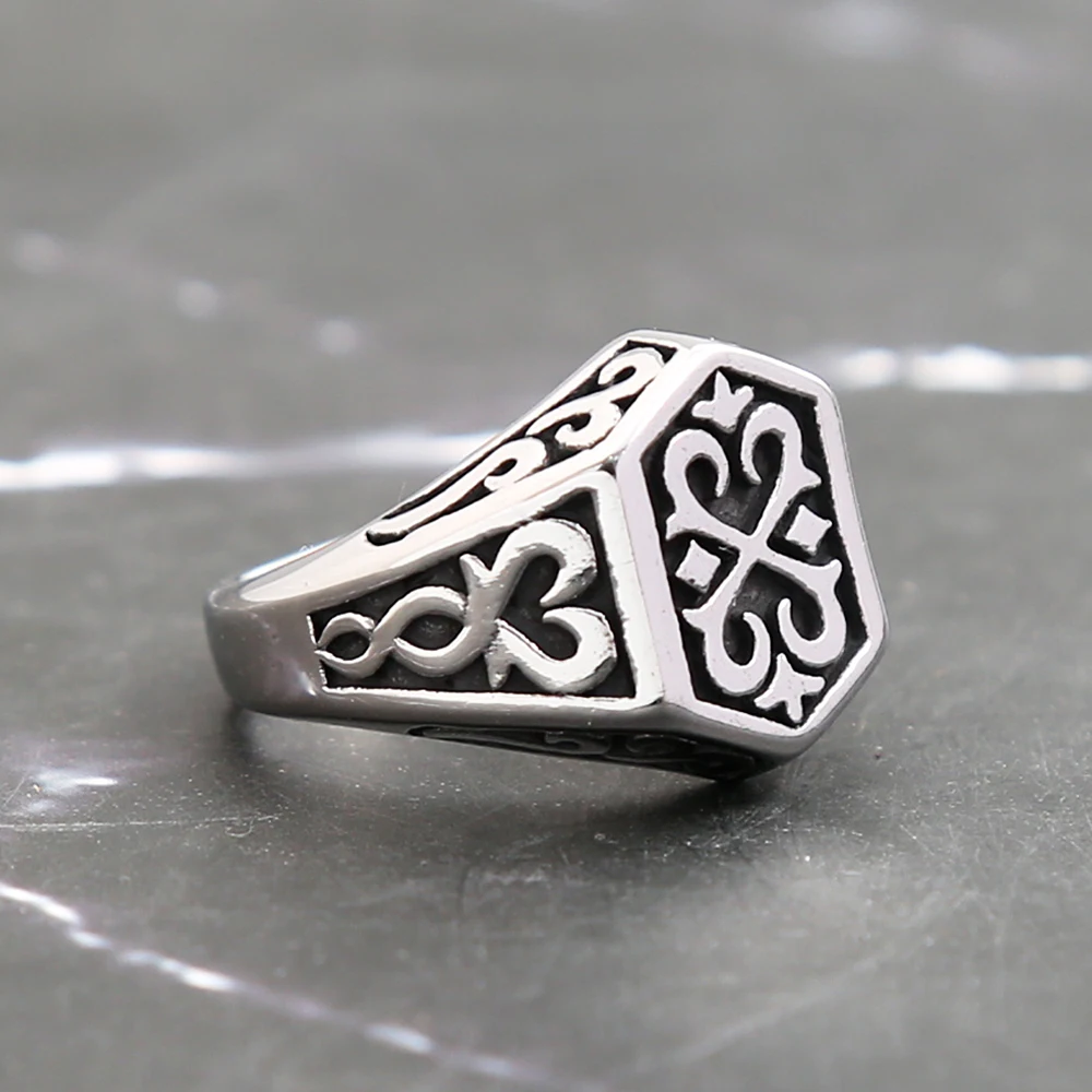 Gothic Vintage Viking Flower Ring Scandinavian Stainless Steel Fashion Men's Women's Couple Unique Ring Jewelry Gifts Wholesale