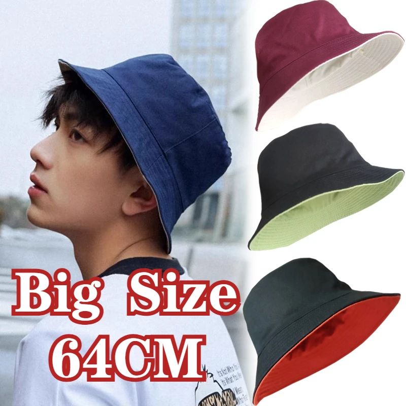 Big Size 64cm Bucket Hat Enlarged Deepening Women Big Head Double-sided Fisherman Hat Men Large Size Large Tide Hip Hop Sun Hat