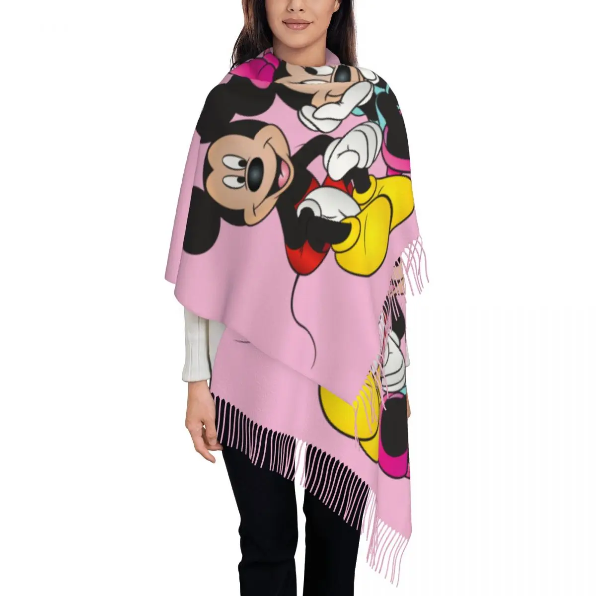 

Custom Lady Large Mickey Mouse Scarves Women Winter Fall Thick Warm Tassel Shawl Wrap Scarf