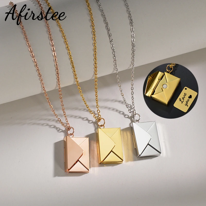 Afirstee Love Custom Letter Envelope Pendant Necklace Stainless Steel Jewelry Confession Love You for Valentine Day Gift