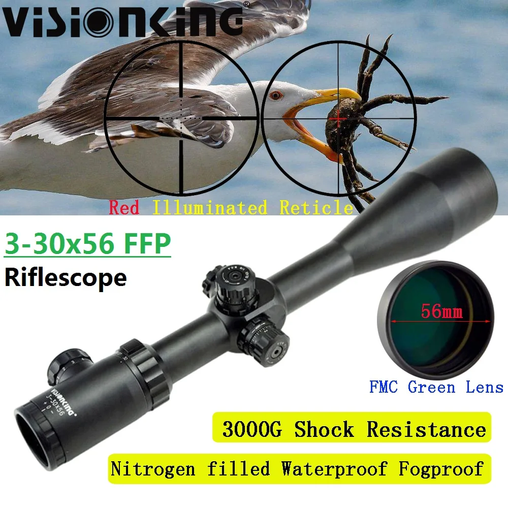 

Visionking 3-30x56 FFP Riflescope Illuminated Reticle Turret Lock 35mm Hunting Nitrogen Optical Sight Long Range .308 .30-06 .50