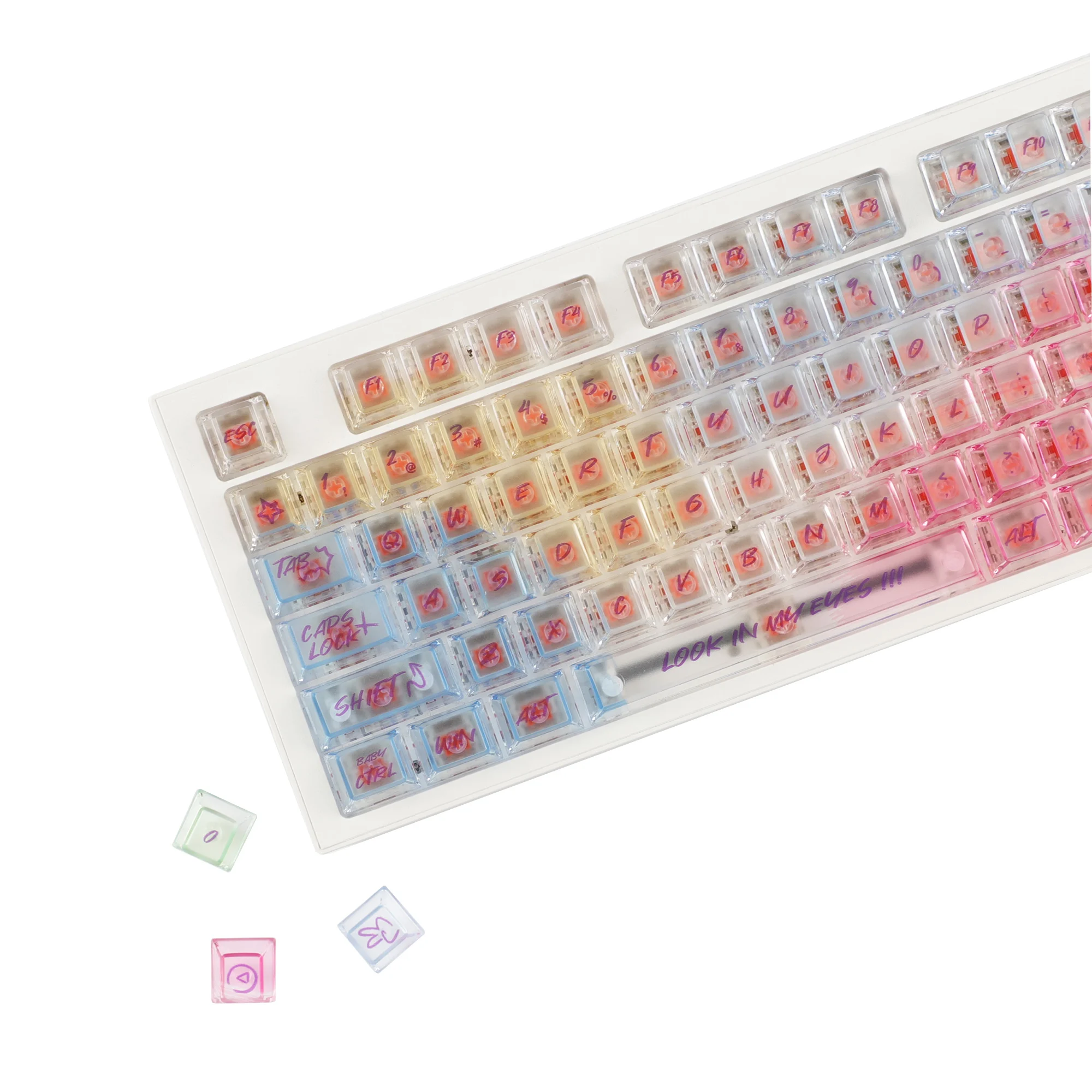 

YMDK 123 Keys Rainbow Graffiti PC Shine Through Cherry Profile Keycaps for 61/64/68/87/96/100/104/108 MX Mechanical Keyboards