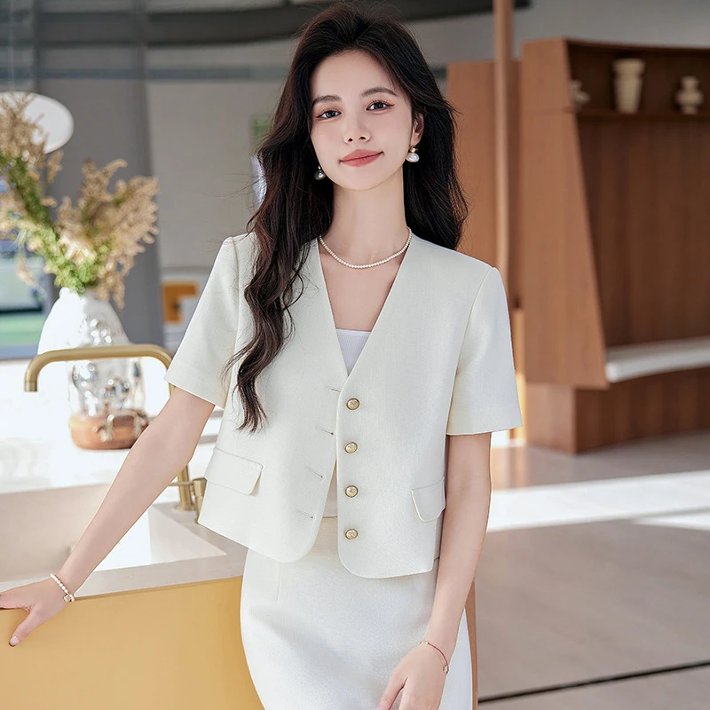 

2026 New Women's Short Sleeve Suit Dress Set Slim Fit Elegant Professional Office Formal Workwear Commuter Interview Outfit for