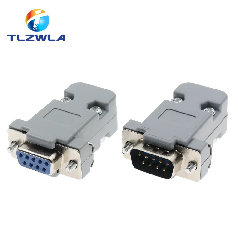 Conector Serial Port com caixa de plástico, DB9 Tomada Fêmea, 9 Pin Copper, RS232 COM Adaptador, DIY, 1Pc