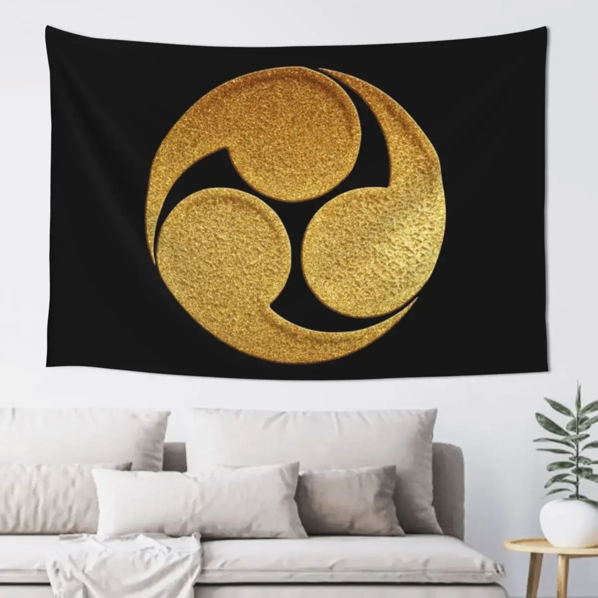 Hidari Mitsu Tomoe Kamon in Gold Seal Tapestry Wall Decoration Items Carpet On The Wall Decorative Paintings Tapestry