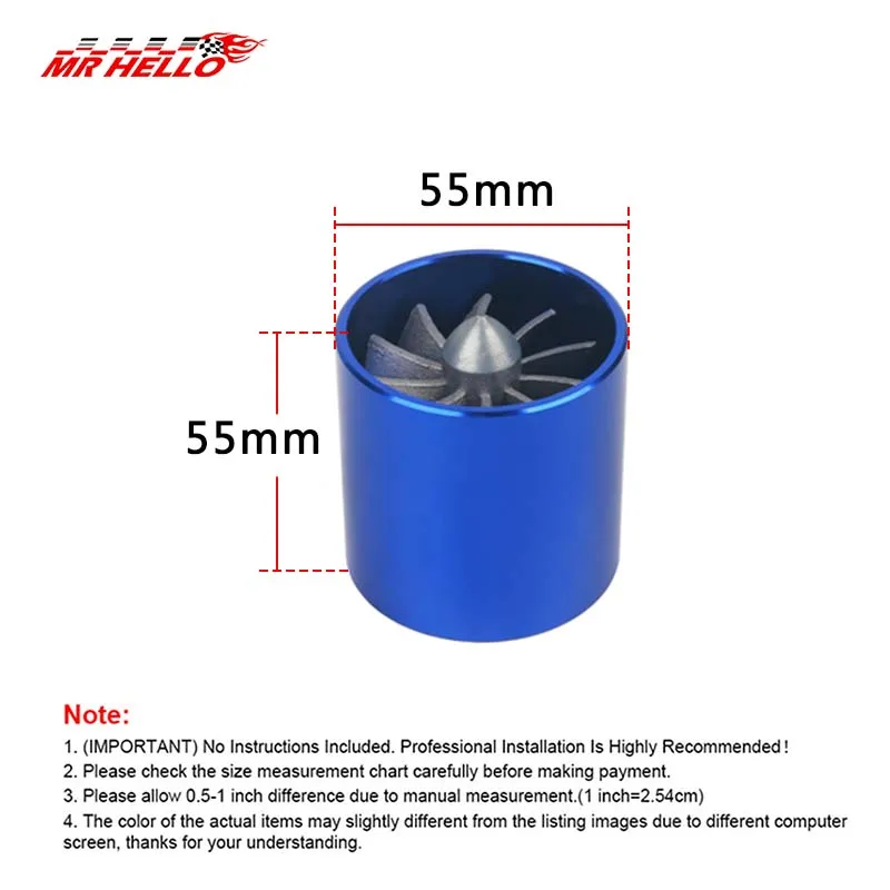 Car Air Intake Turbonator, 55mm Single Fan Turbo Engine, Turbine Super Charger Gas Fuel Saver Turbo