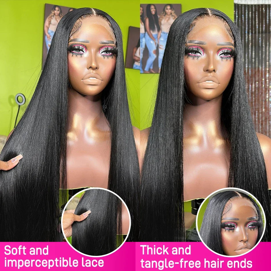 250 Density Raw Human Hair Wigs Glueless Lace Front HD 13x6 Frontal 40 Inches Braided Half Brazilian Bone Straight Pre Plucked