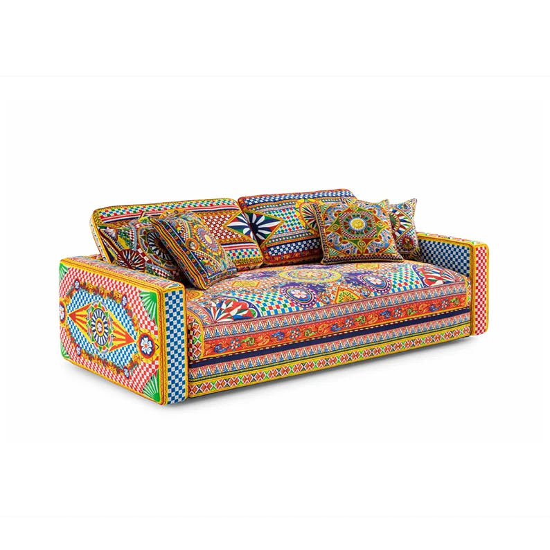 Classic Personalized National Style Exquisite Pattern Fabric Sofa High-end Villa Luxury House Artistic Sense Three-seat Sofa