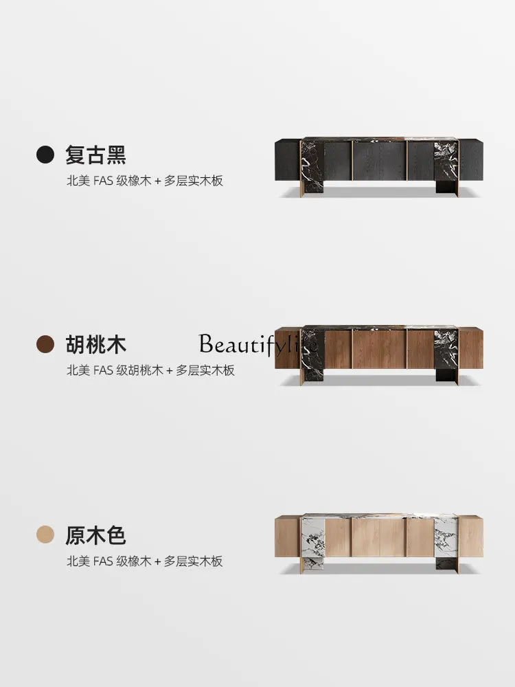 03.Medieval walnut solid wood TV cabinet, living room home light luxury wall storage cabinet