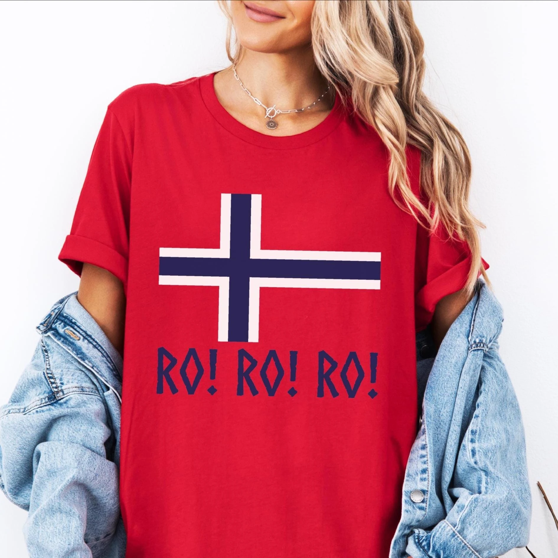 RO! RO! RO! Camiseta Unisex con Eslogan Norway Viking Row 2026, Camiseta de Algodón Estilo Jersey de Noruega, Camiseta Oversize de Moda para Hombre y Mujer con Cuello Redondo