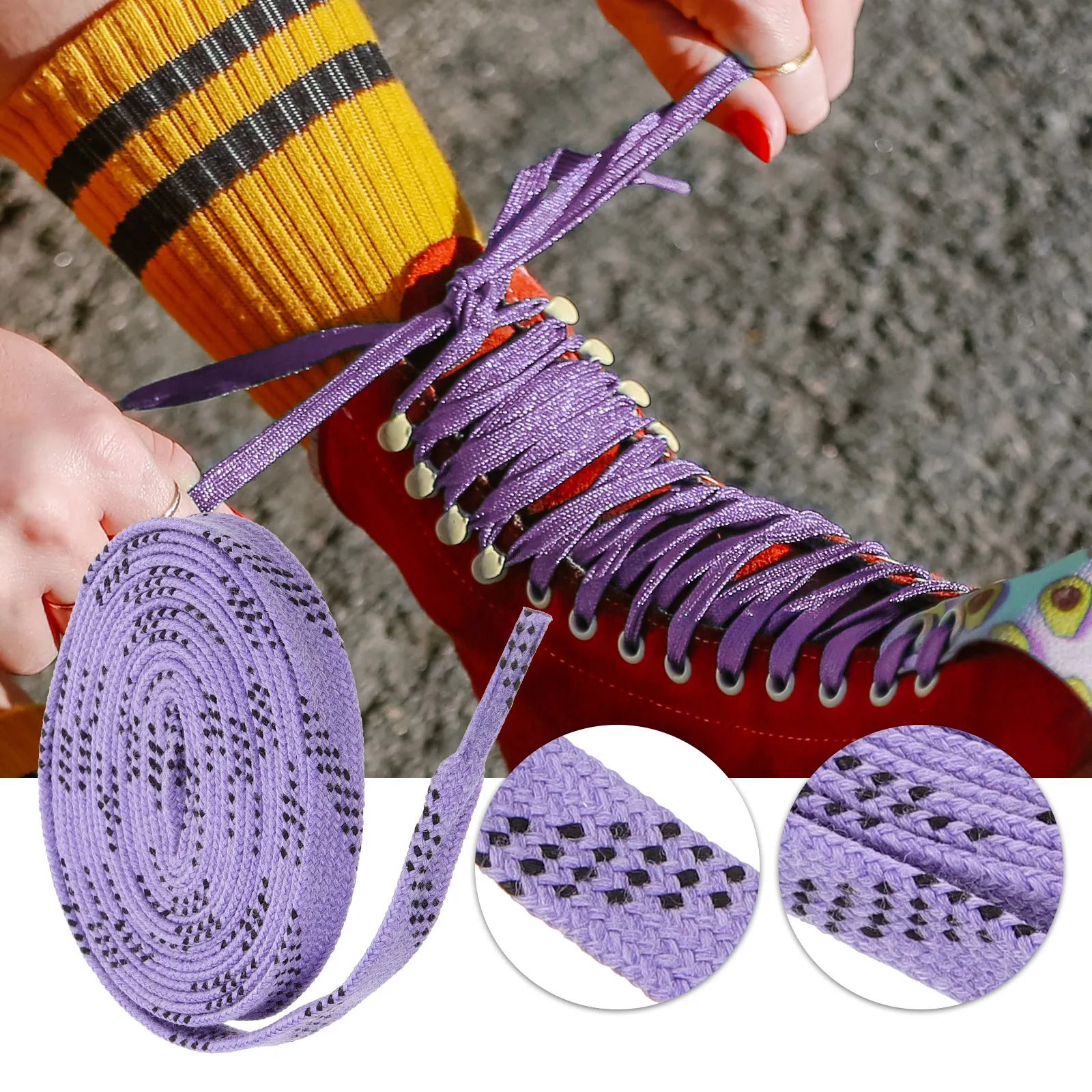 Hockey Skates Shoelaces Flat Shoe Laces Dual Layer Braid Extra Reinforced Tips Waxed Tip Design Suit For Ice Hockey Skate Hockey